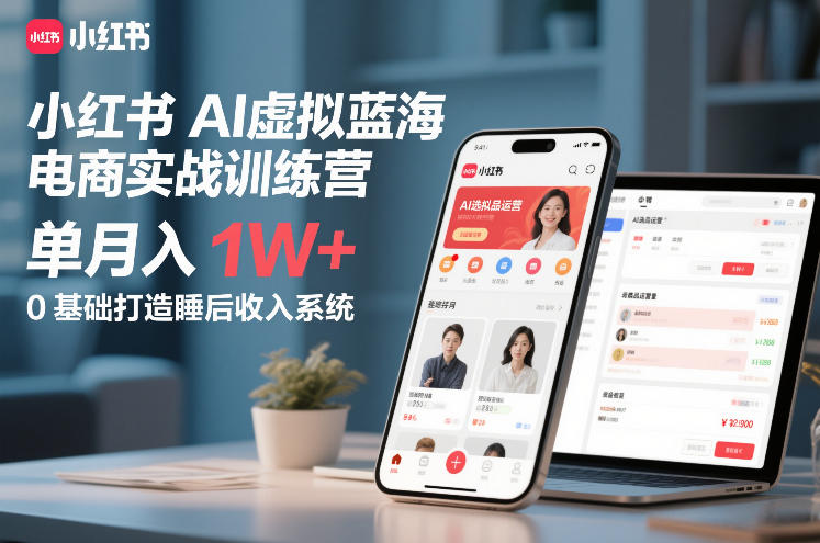 小红书AI虚拟蓝海电商实战训练营，单月入1W+，0基础打造睡后收入系统(更新)-优创项目网