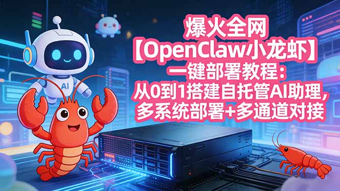爆火全网【OpenClaw 小龙虾】一键部署教程：从0到1搭建自托管AI助理，多系统部署+多通道对接-优创项目网