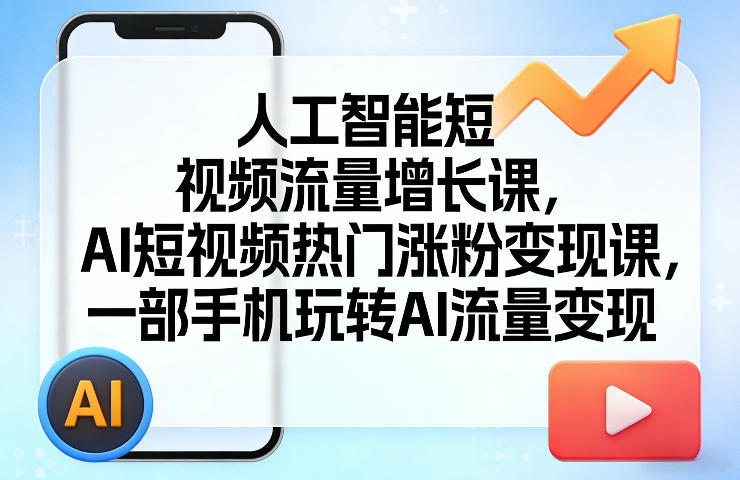 人工智能短视频流量增长课，AI短视频热门涨粉变现课，一部手机玩转AI流量变现-优创项目网