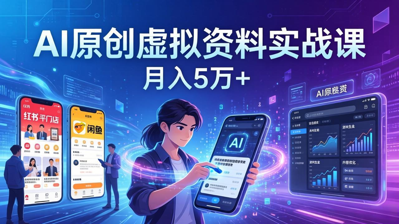 AI原创虚拟资料实战课：2026新机会，小红书闲鱼开店，普通人用AI轻松变现，月入5万+-优创项目网