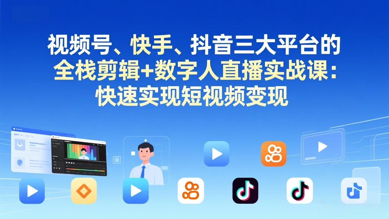 视频号+快手+抖音三大平台的全栈剪辑+数字人直播实战课-3月更新：快速实现短视频变现-优创项目网