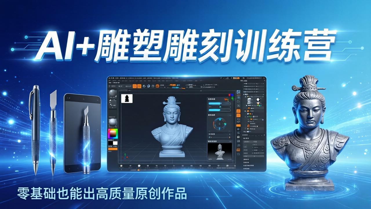 AI+雕塑雕刻训练营：从AI创作、大模型训练到3D雕刻 + 渲染，零基础也能出高质量原创作品-优创项目网