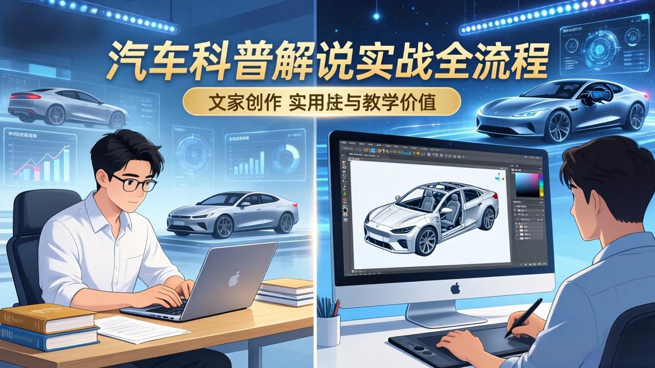 抖音汽车科普解说实战：文案+动画+画面处理+去水印全流程，打造专业汽车科普视频-优创项目网