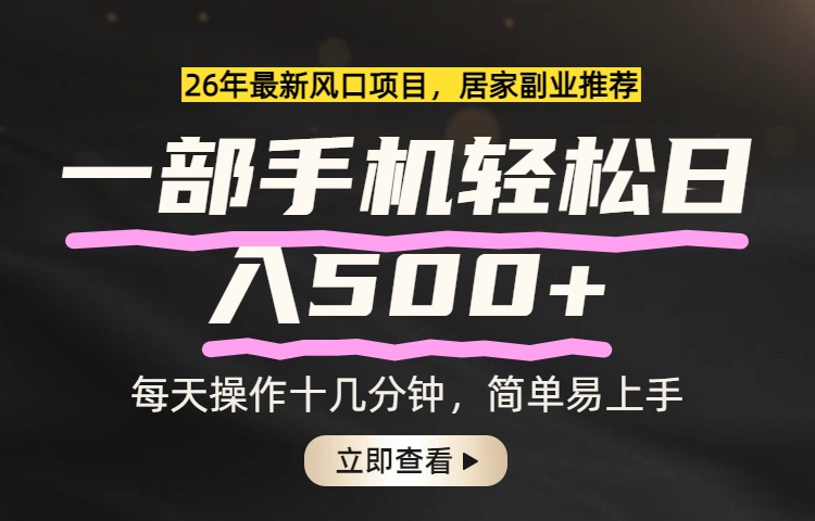 26年居家副业首选，一部手机轻松日入500+，长期稳定可做-优创项目网