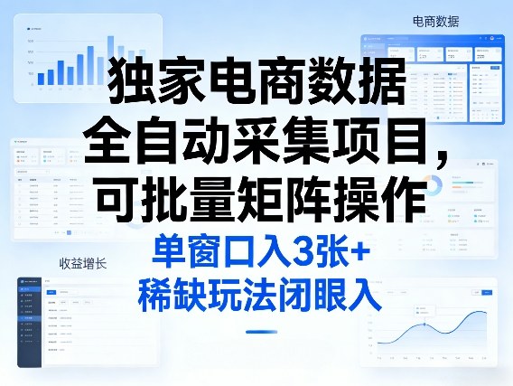 独家电商数据全自动采集项目，可批量矩阵操作，单窗口日入3张+，稀缺玩法闭眼入【揭秘】-优创项目网
