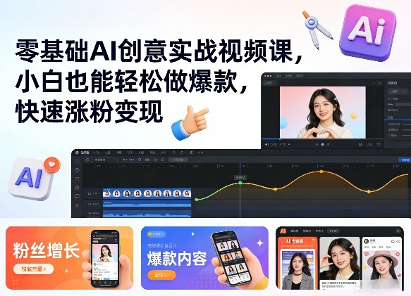 零基础AI创意实战视频课，小白也能轻松做爆款，快速涨粉变现-优创项目网