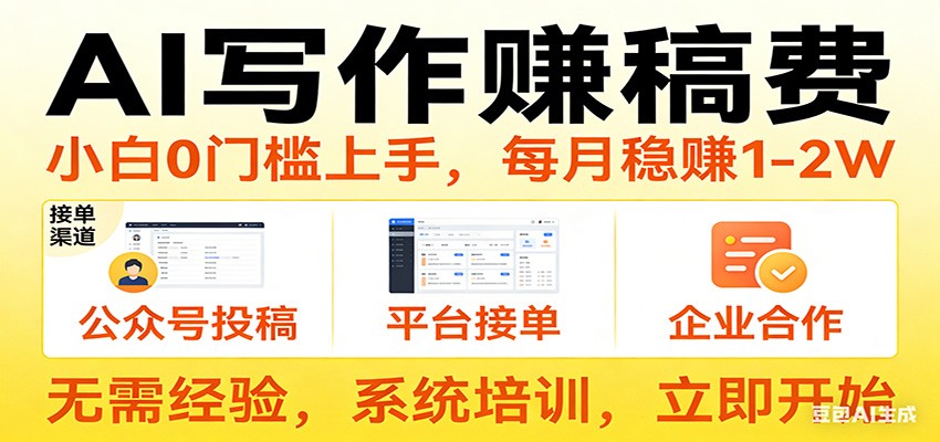 用AI写作赚稿费，提供接单渠道，每月稳赚1-2W，小白0门槛上手！-优创项目网