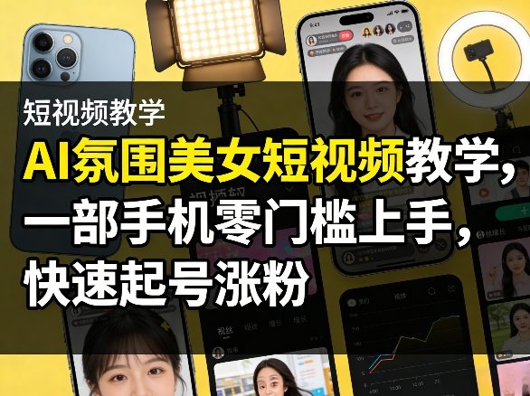 AI氛围美女短视频教学，一部手机零门槛上手，快速起号涨粉-优创项目网