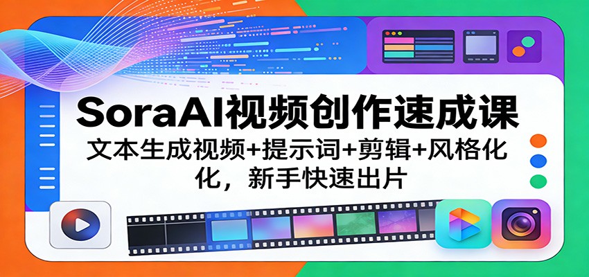 SoraAI视频创作速成课：文本生成视频+提示词+剪辑+风格化，新手快速出片-优创项目网