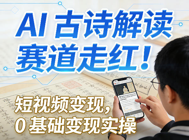 AI古诗解读赛道走红！短视频变现，0基础变现实操-优创项目网