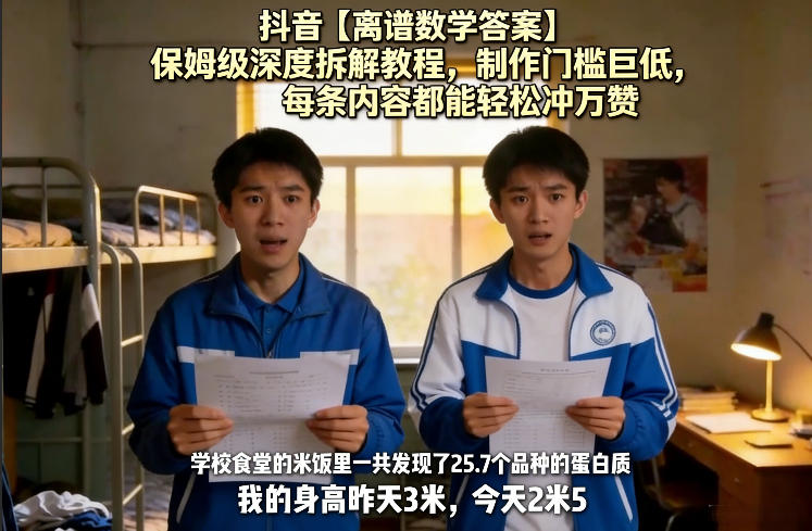 抖音【离谱数学答案】保姆级深度拆解教程，制作门槛巨低，每条内容都能轻松冲万赞，附详细步骤-优创项目网