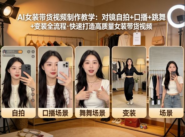 AI女装带货视频制作教学，对镜自拍、口播、跳舞、变装全流程，快速打造高质量女装带货视频-优创项目网