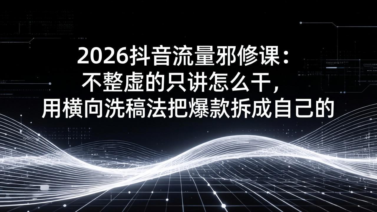 2026抖音流量邪修课：不整虚的只讲怎么干，用横向洗稿法把爆款拆成自己的-优创项目网