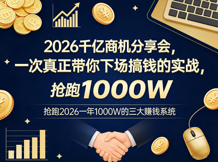 2026千亿商机分享会，一次真正带你下场搞钱的实战，抢跑2026一年1000W的三大賺钱系统-优创项目网
