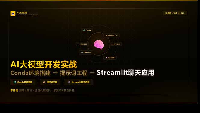 AI大模型开发实战：Conda环境搭建→提示词工程→Streamlit聊天应用，零基础到项目落地-优创项目网