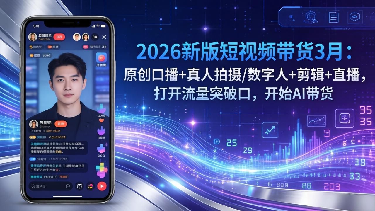 2026新版短视频带货3月：原创口播+真人拍摄/数字人+剪辑+直播，打开流量突破口，开始AI带货-优创项目网