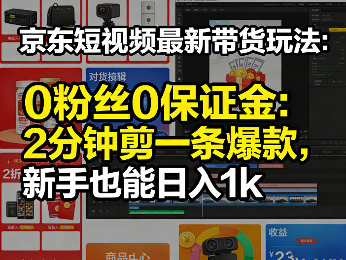 京东短视频最新带货玩法，0粉丝0保证金，2分钟剪一条爆款，新手也能日入1k+【揭秘】-优创项目网