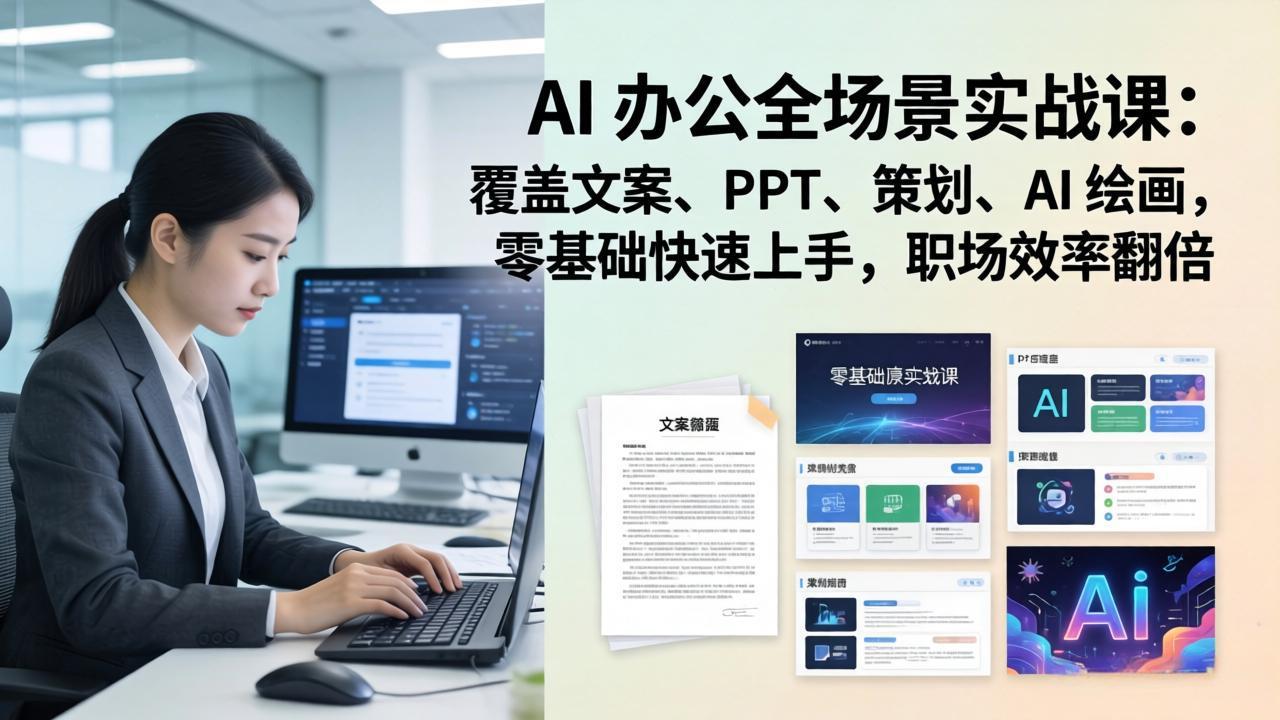 AI 办公全场景实战课：覆盖文案、PPT、策划、AI 绘画，零基础快速上手，职场效率翻倍-优创项目网