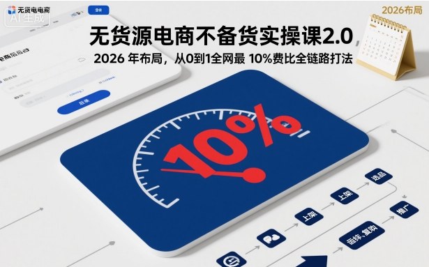 无货源电商不备货实操课2.0，2026年布局，从0到1全网最低10%费比全链路打法【更新26年3月】-优创项目网