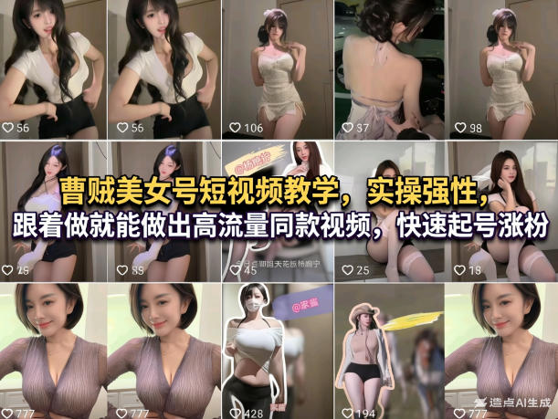 曹贼美女号短视频教学，实操性强，跟着做就能做出高流量同款视频，快速起号涨粉-优创项目网