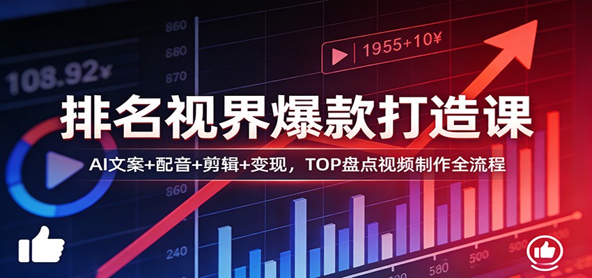 排名视界爆款打造课：AI文案+配音+剪辑+变现，TOP盘点视频制作全流程-优创项目网