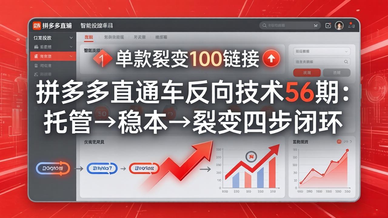 拼多多直通车反向技术56期：托管→稳本→裂变四步闭环，单款裂变100链接抢占核心流量-优创项目网