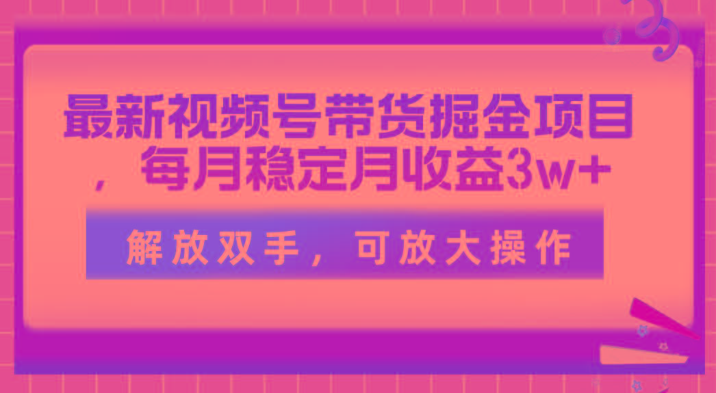 最新视频号带货掘金项目，每月稳定月收益3w+，解放双手，可放大操作-优创项目网