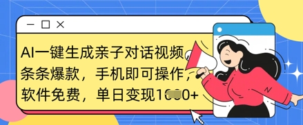 AI一键生成亲子对话视频，条条爆款，一部手机即可操作，单日变现数张-优创项目网