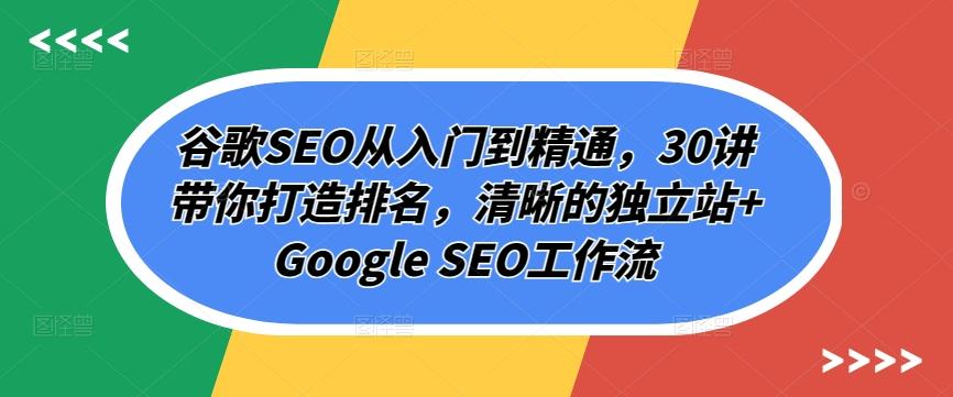 谷歌SEO从入门到精通，30讲带你打造排名，清晰的独立站+Google SEO工作流-优创项目网