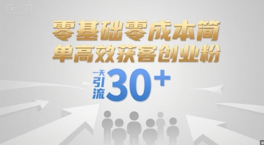 零基础零成本简单高效获客创业粉，一天引流30+-优创项目网
