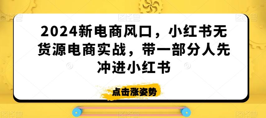 2024新电商风口，小红书无货源电商实战，带一部分人先冲进小红书-优创项目网