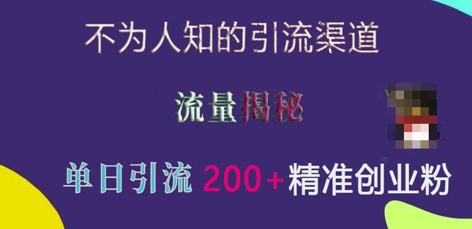 不为人知的引流渠道，流量揭秘，实测单日引流200+精准创业粉【揭秘】-优创项目网