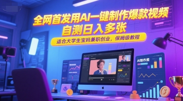 全网首发用AI一键制作爆款视频，自测日入多张，适合大学生宝妈兼职创业，保姆级教程-优创项目网