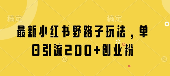 最新小红书野路子玩法，单日引流200+创业粉-优创项目网