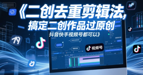 短视频二创去重剪辑法，搞定二创作品过原创，抖音快手视频号都可以-优创项目网