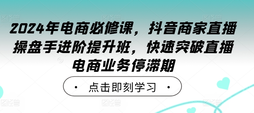 2024年电商必修课，抖音商家直播操盘手进阶提升班，快速突破直播电商业务停滞期-优创项目网
