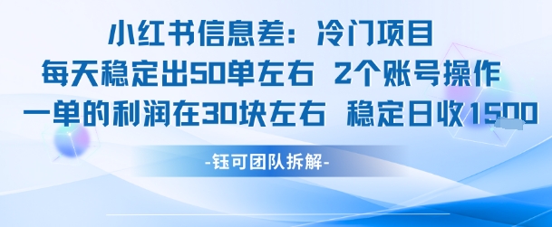 小红书信息差冷门项目一单利润30块每天稳定1.5k左右2个账号操作-优创项目网