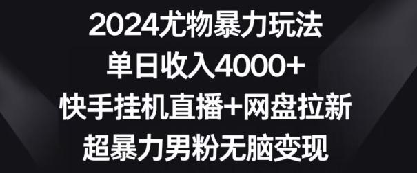 2024尤物暴力玩法，单日收入4000+，快手挂机直播+网盘拉新，超暴力男粉无脑变现【揭秘】-优创项目网