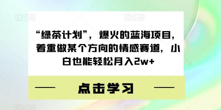 “绿茶计划”，爆火的蓝海项目，着重做某个方向的情感赛道，小白也能轻松月入2w+【揭秘】-优创项目网