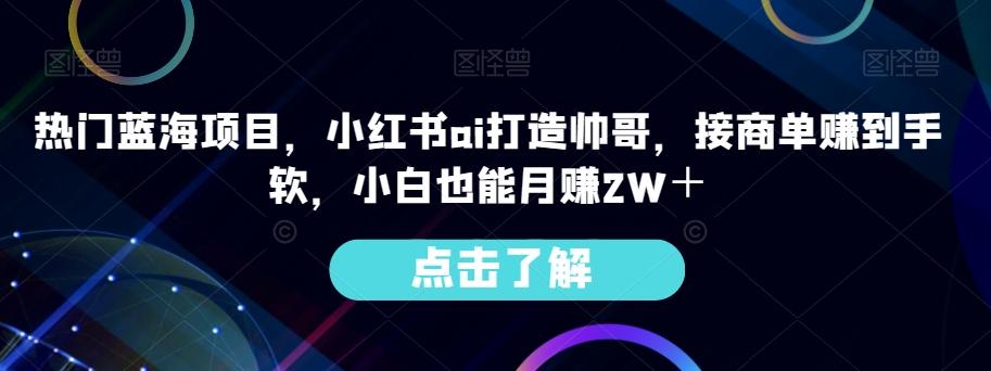 热门蓝海项目，小红书ai打造帅哥，接商单赚到手软，小白也能月赚2W＋-优创项目网