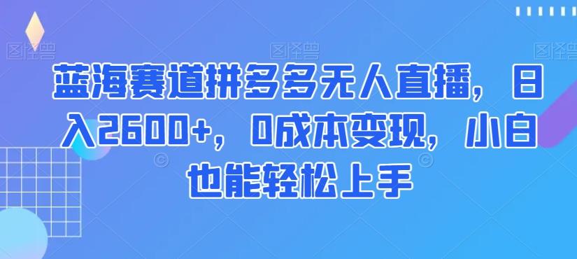 蓝海赛道拼多多无人直播，日入2600+，0成本变现，小白也能轻松上手【揭秘】-优创项目网