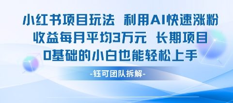 适合小白操作的小红书新项目，利用AI快速涨粉，收益每月平均1W+-优创项目网