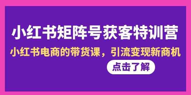 小红书矩阵号获客特训营-第10期，小红书电商的带货课，引流变现新商机-优创项目网