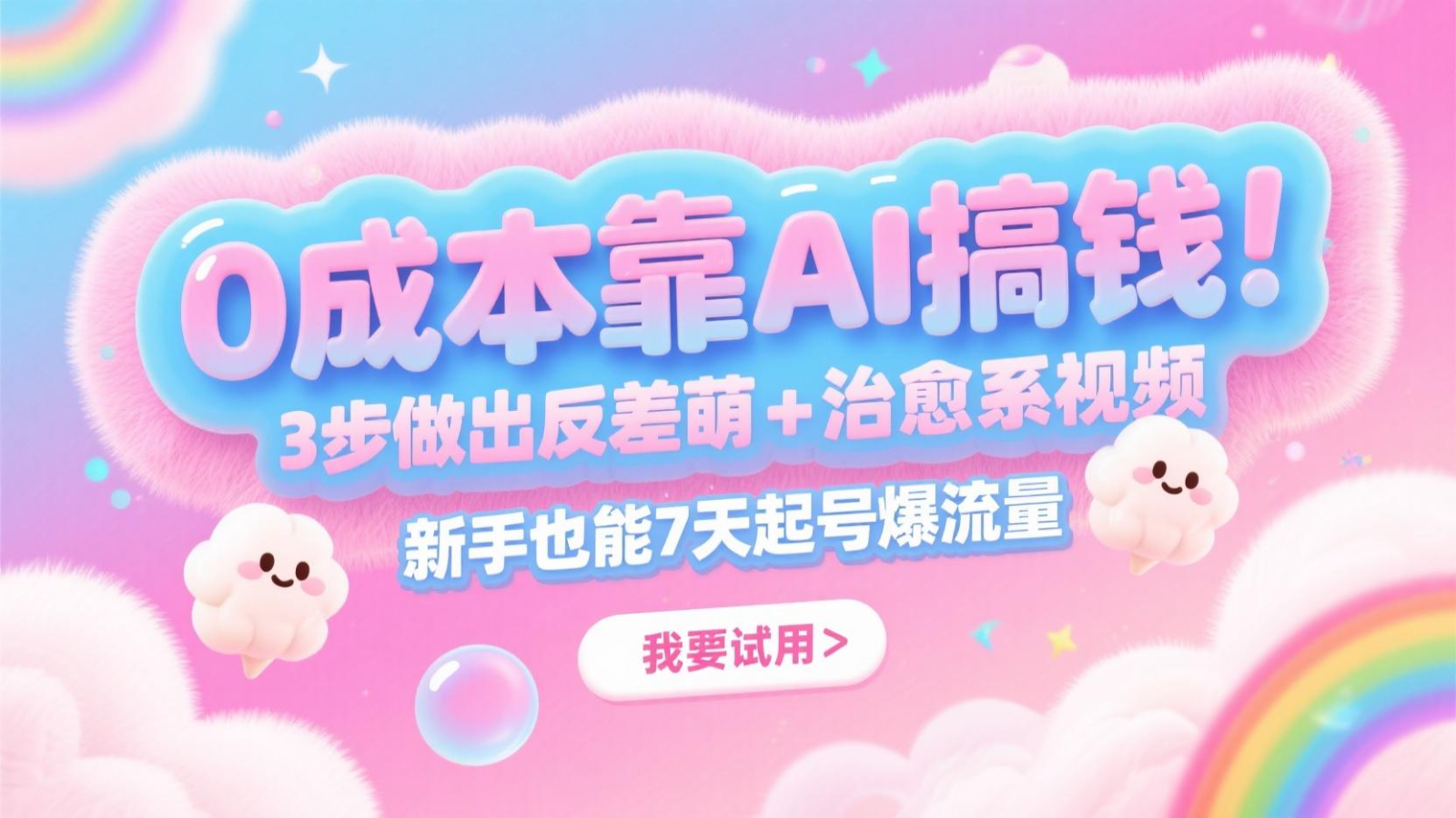 0成本靠AI搞钱！3步做出反差萌+治愈系视频，新手也能7天起号爆流量，月入5位数-优创项目网
