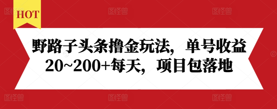 野路子头条撸金玩法，单号收益20~200+每天，项目包落地-优创项目网