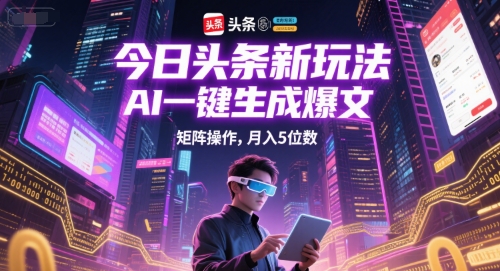 今日头条新玩法，AI一键生成爆文，矩阵操作，月入5位数-优创项目网