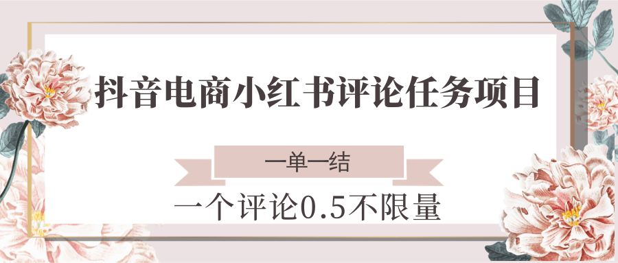 抖音电商小红书评论任务项目，一个评论0.5，一单一结 不限量-优创项目网
