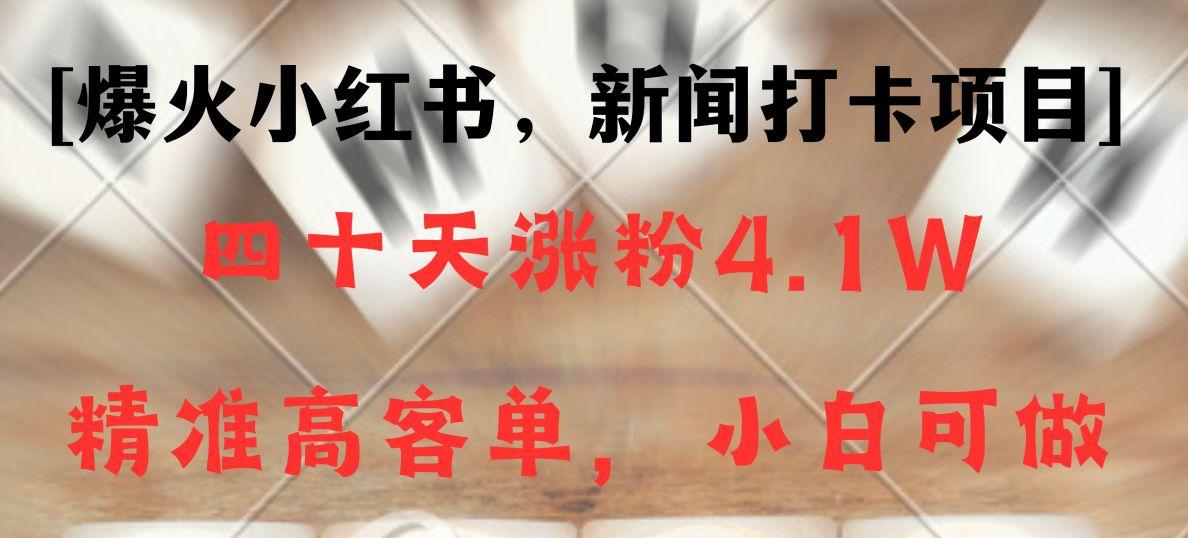 新闻打卡项目，小红书40天涨粉4.1w，高客单精准粉，变现能力超强-优创项目网