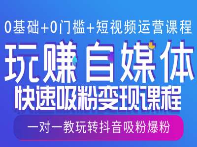 0基础+0门槛+短视频运营课程，玩赚自媒体快速吸粉变现课程，一对一教玩转抖音吸粉爆粉-优创项目网
