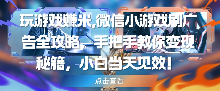 玩游戏挣米，微信小游戏刷广告全攻略，手把手教你变现秘籍，小白当天见效-优创项目网